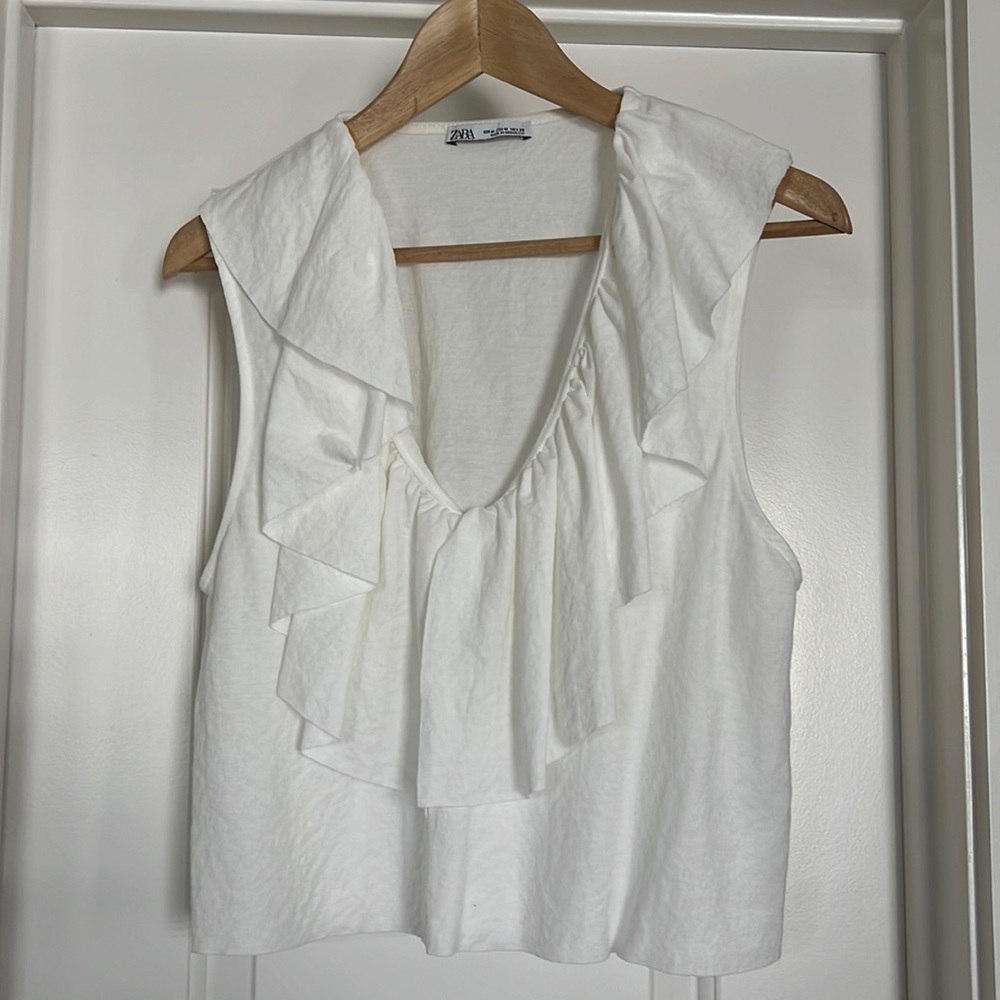 Zara White Ruffle Top